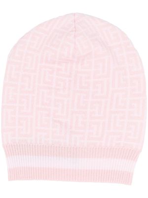 Balmain all-over logo pattern beanie - Pink