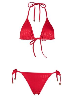 Balmain all-over logo-print bikini set - Red