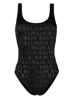 Balmain all-over logo-print swimsuit - Black