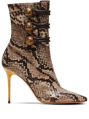 Balmain Alma 95mm snakeskin leather boots - Brown