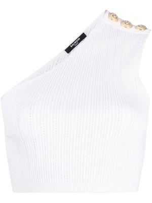 Balmain asymmetric buttoned knit top - White