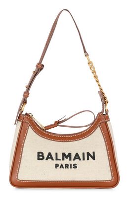 Balmain B-Army Canvas & Leather Shoulder Bag in Gem Natural/Brown