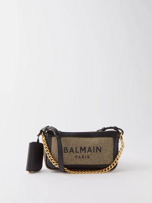 Balmain - B-army Leather-trim Canvas Cross-body Bag - Womens - Black Khaki