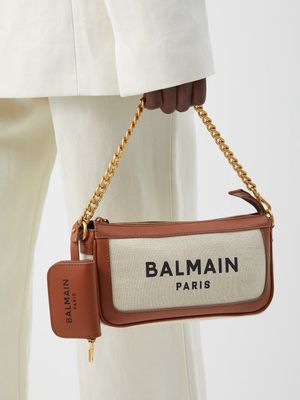 Balmain - B-army Leather-trim Canvas Cross-body Bag - Womens - Tan White