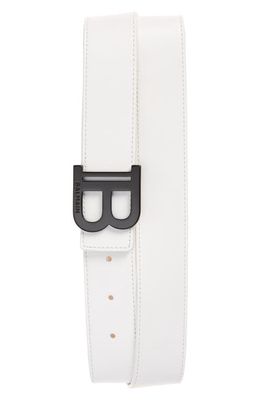 Balmain B-Buckle Leather Belt in Blanc/Noir
