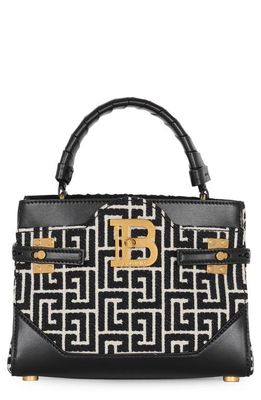 Balmain B-Buzz 22 Monogram Jacquard Top Handle Bag in Ivory/Black