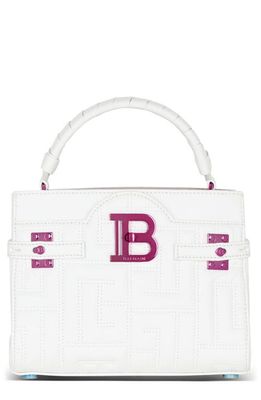 Balmain B-Buzz 22 Monogram Leather Top Handle Bag in White/Fuchsia
