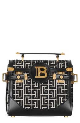 Balmain B-Buzz 23 Monogram Jacquard Top Handle Bag in Ivory/Black