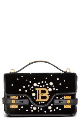 Balmain B-Buzz 24 Embellished Velvet Top Handle Bag in Eaz Black Multi