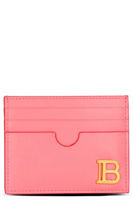 Balmain B-Buzz Calfskin Leather Card Case in Pink