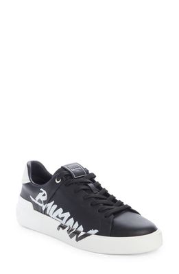 Balmain B Court Logo Print Low Top Sneaker in Eab Black/White