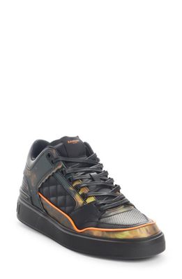 Balmain B Court Quilted Mid-Top Sneaker in Black/Bright Yellow