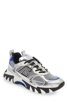 Balmain B-East Mixed Media Sneaker in Silver/multi