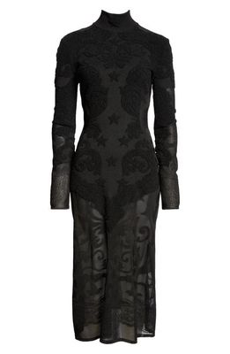 Balmain Baroque Long Sleeve Jacquard Knit Midi Dress in Black