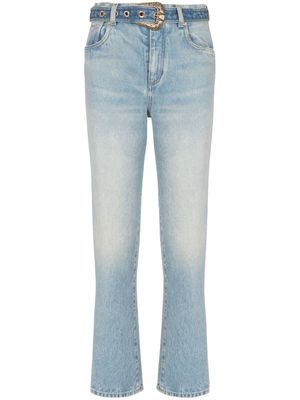 Balmain belted high-rise cropped jeans - Blue