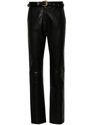 Balmain belted high-rise leather trousers - Black