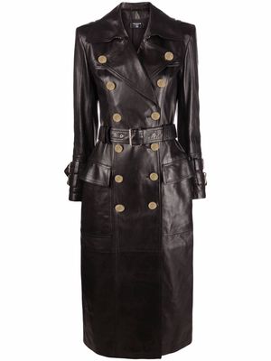 Balmain belted leather coat - Black