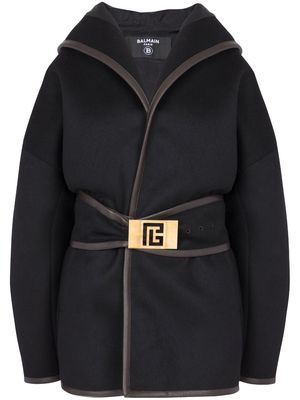 Balmain belted-waist wool coat - Black
