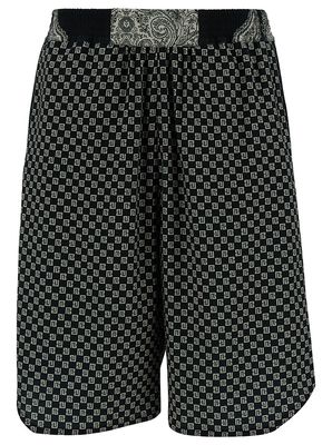 Balmain Black And White Shorts With Monogram And Paisley Print In Stretch Viscose Man