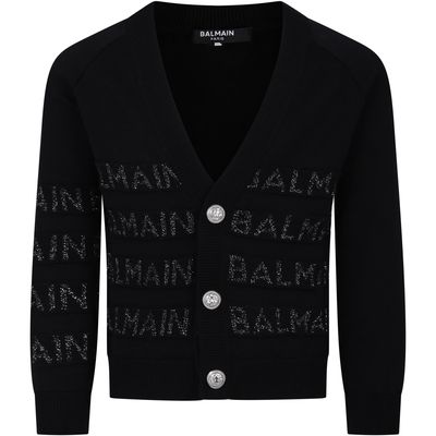 Balmain Black Cardigan For Boy With Lurex Logo