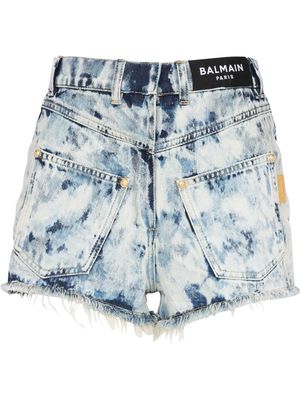 Balmain bleached denim mini shorts - Blue