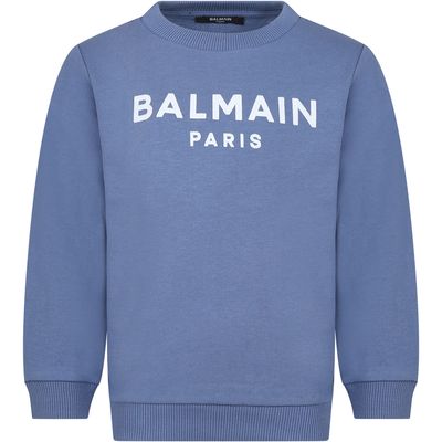 Balmain Blue Sweatshirt For Kids With Logo