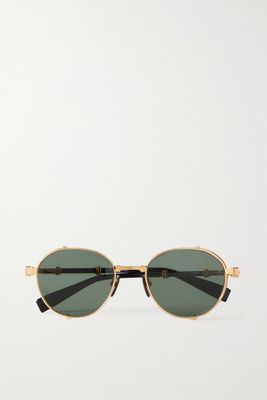 Balmain - Brigade Round-frame Gold-tone Sunglasses - Black