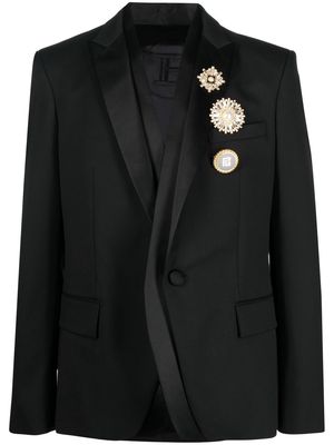 Balmain brooch-detail single-breasted blazer - Black