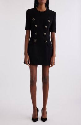 Balmain Button Detail Crepe Minidress in Black