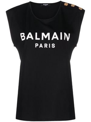 Balmain button-detail logo-print tank top - Black