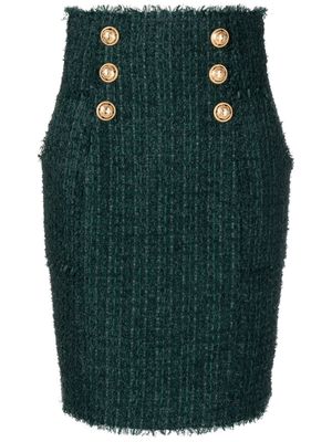 Balmain button-detail tweed pencil skirt - Green