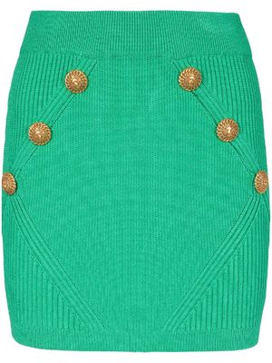 Balmain button-detailed rib-knit skirt - Green