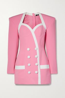 Balmain - Button-detailed Two-tone Crepe Mini Dress - Pink