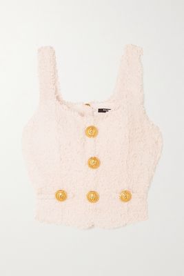 Balmain - Button-embellished Bouclé-tweed Top - Pink