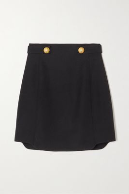 Balmain - Button-embellished Grain De Poudre Wool Mini Skirt - Black