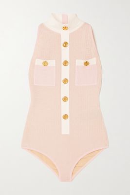 Balmain - Button-embellished Jacquard-knit Bodysuit - Pink