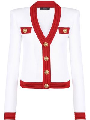 Balmain button-embellished knitted cardigan - White