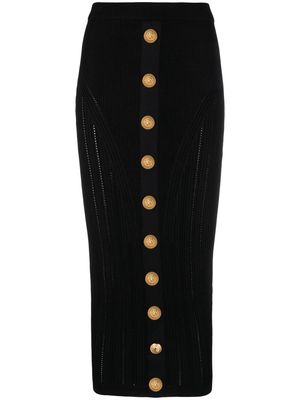 Balmain button-embellished knitted midi skirt - Black