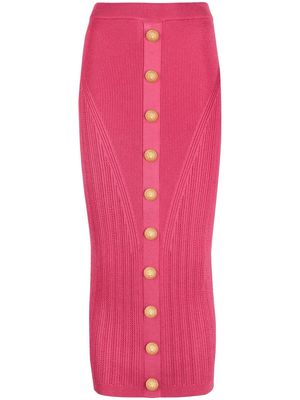 Balmain button-embellished knitted midi skirt - Pink