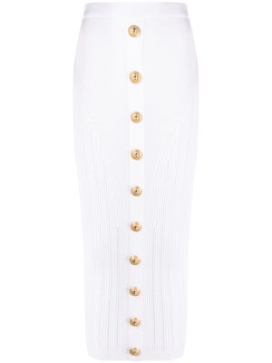 Balmain button-embellished knitted midi skirt - White