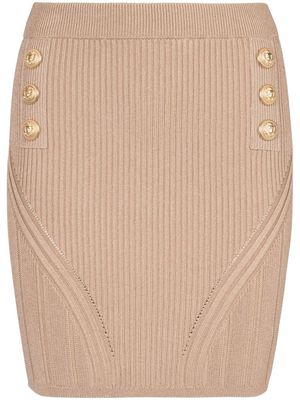 Balmain button-embellished knitted skirt - Brown