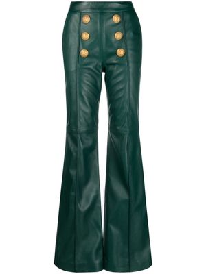 Balmain button-embellished leather flared trousers - Green