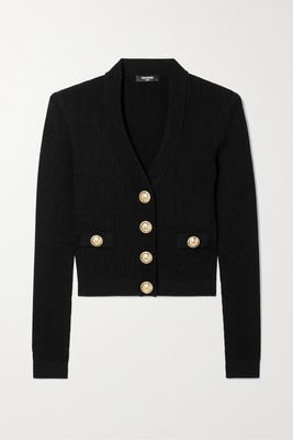 Balmain - Button-embellished Ribbed-knit Cardigan - Black