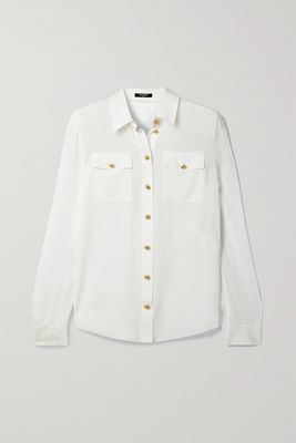 Balmain - Button-embellished Silk Crepe De Chine Shirt - White