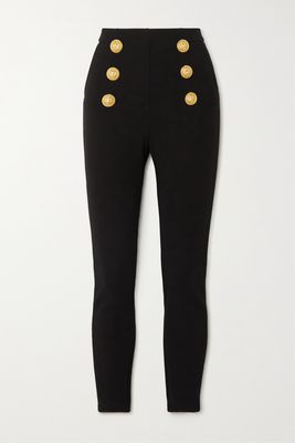 Balmain - Button-embellished Stretch-jersey Skinny Pants - Black