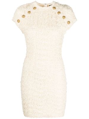 Balmain button-embellished tweed minidress - Neutrals