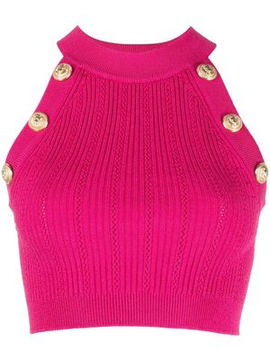 Balmain button-embossed cropped top - Pink