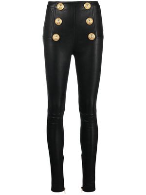 Balmain button-embossed leather leggings - Black