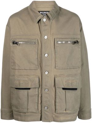 Balmain button-up stretch-cotton military jacket - Green