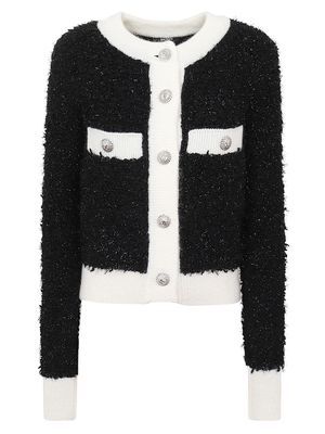 Balmain Buttoned Furry Tweed Cardigan